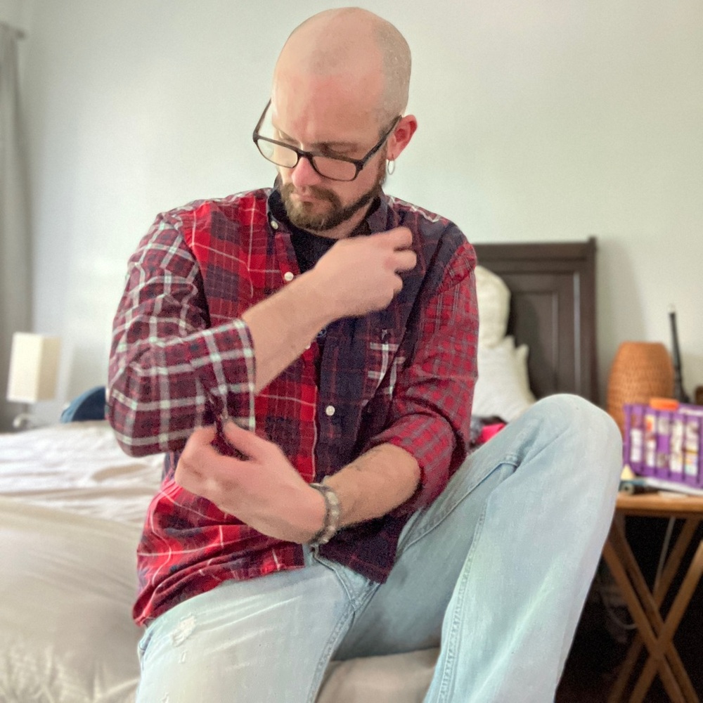 American Eagle Patchwork button down